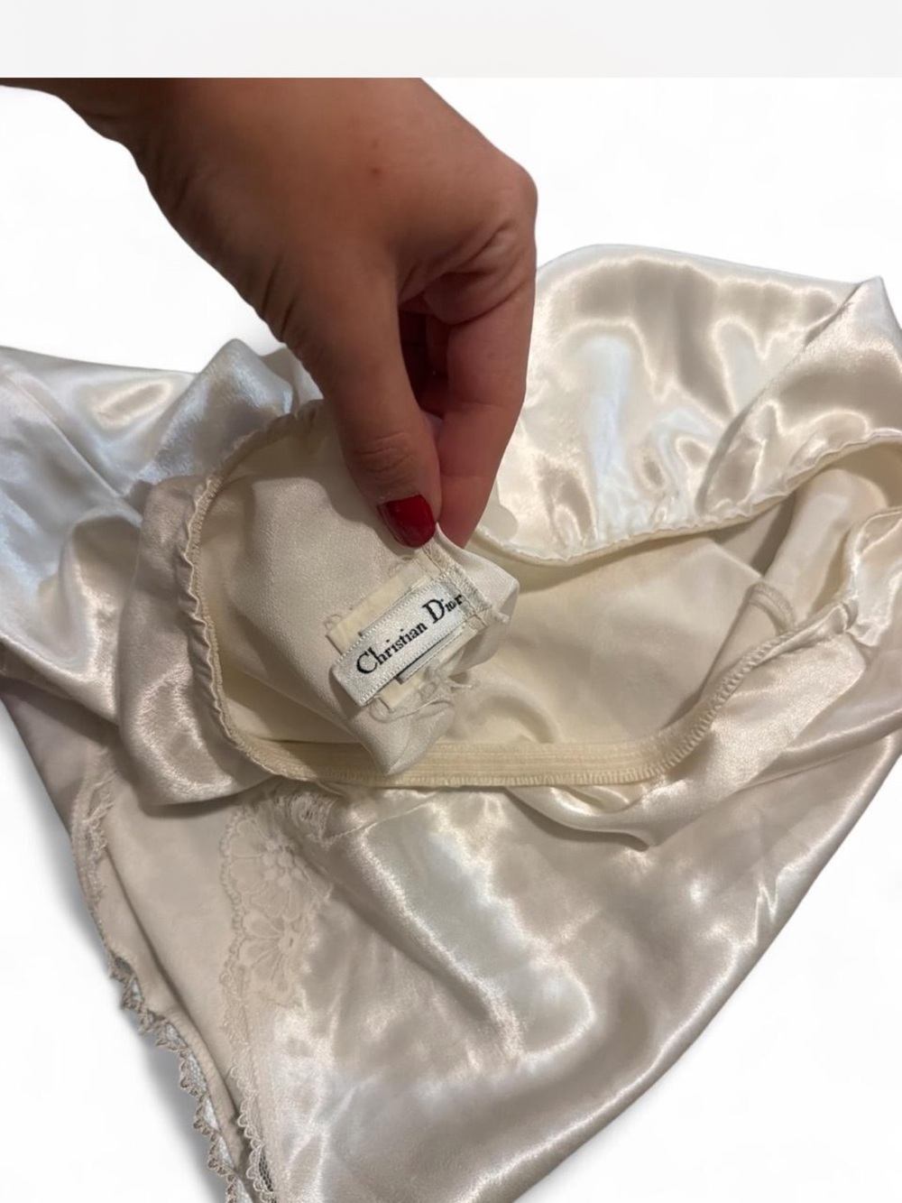 Dior Cream Satin Lace-Trim Panties